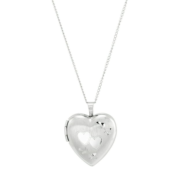 Jewelry Stores Network Sterling Silver Diamond Satin Polish 4 Picture Family Heart Locket 24x24mm 